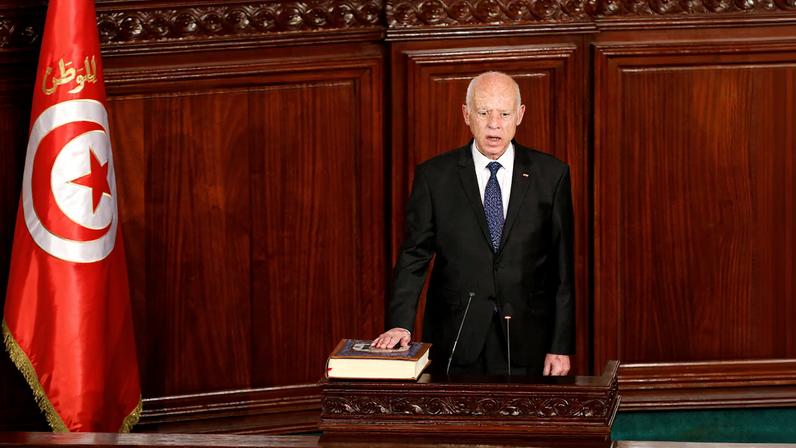 Tunisia's President Kais Saied attends his swearing-in ceremony for his second term at the parliament in Tunis, Tunisia October 21, 2024. REUTERS/Zoubeir Souissi/File Photo