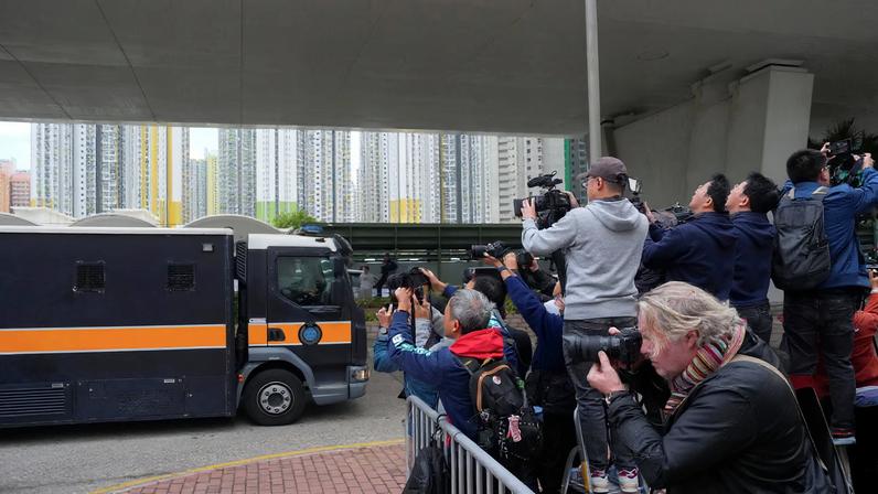 A prison van believed to be carrying Jimmy Lai arrives at the West Kowloon Magistrates' Courts building for the mitigation in the national security collusion trial of Jimmy Lai, founder of the now-defunct pro-democracy newspaper Apple Daily, in Hong Kong, China, January 12, 2026.