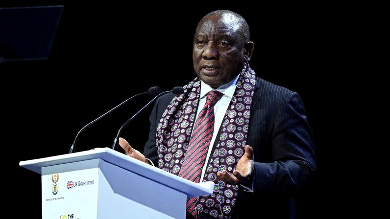 South African President Cyril Ramaphosa co-hosts a summit on the Global Fund on November 21, 2025, in Johannesburg, South Africa. Leon Neal/Pool via REUTERS