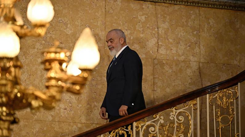 Albanian Prime Minister Edi Rama walks after posing for the family photo during the Western Balkans Summit in central London, Britain, October 22, 2025. Chris J Ratcliffe/Pool via REUTERS
