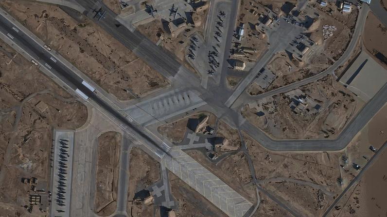 Satellite image shows F-15E, A-10 Thunderbolt, and C-130 Hercules at the Muwaffaq Salti Air Base, in Al Azraq, Jordan, February 2, 2026. 2026 PLANET LABS PBC/Handout via REUTERS