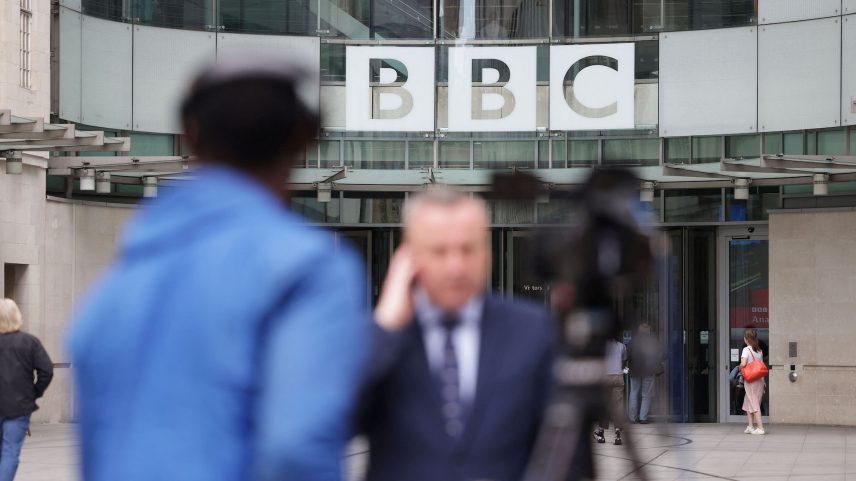 Journalists report outside BBC headquarters in London, Britain, July 12, 2023. REUTERS/Anna Gordon