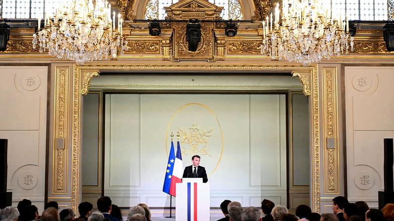France's President Emmanuel Macron speaks during the 20th anniversary of the murder of Ilan Halimi