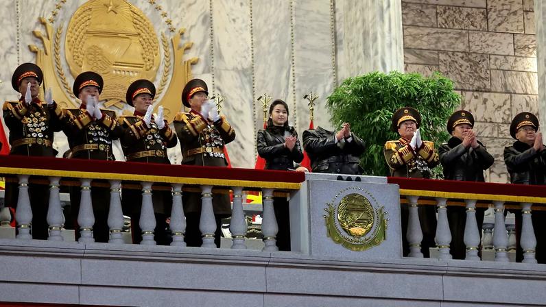 North Korean leader Kim Jong Un and his daughter Kim Ju Ae attend a military parade to commemorate the Ninth Congress of the ruling Workers' Party of Korea (WPK) in Pyongyang, North Korea, February 25, 2026, in this picture released by North Korea's official Korean Central News Agency. KCNA via REUTERS