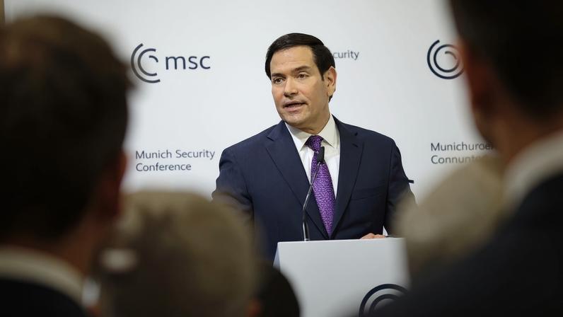 O secretário de Estado dos EUA, Marco Rubio, na Conferência de Segurança de Munique, em 14 de fevereiro de 2026. Foto: Alexandra Beier/Pool/AFP