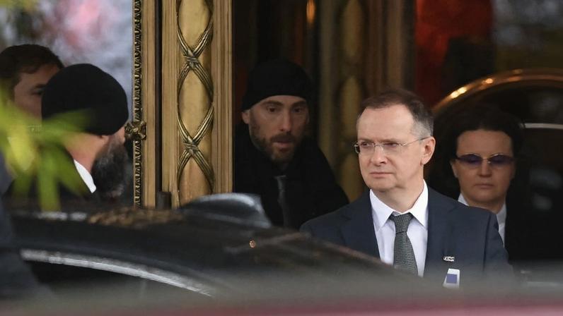 Chief Russian negotiator Vladimir Medinsky leaves U.S.-mediated peace talks with Ukraine in Geneva.