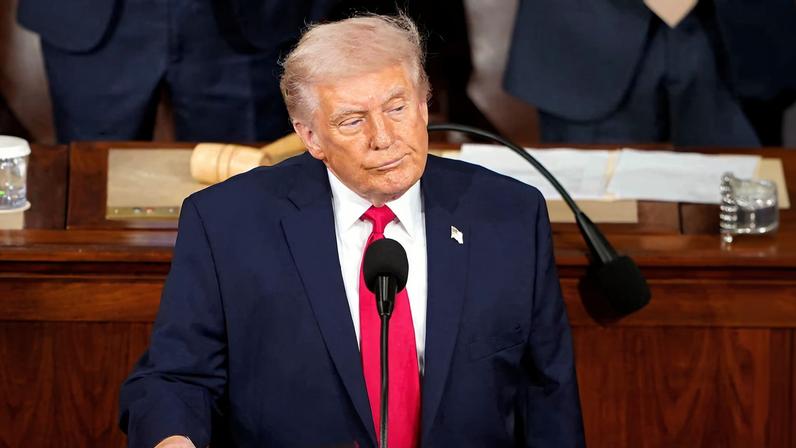 U.S. President Donald Trump looks on as he delivers the State of the Union address in the House Chamber of the U.S. Capitol in Washington, D.C., U.S., February 24, 2026. REUTERS/NATHAN HOWARD
