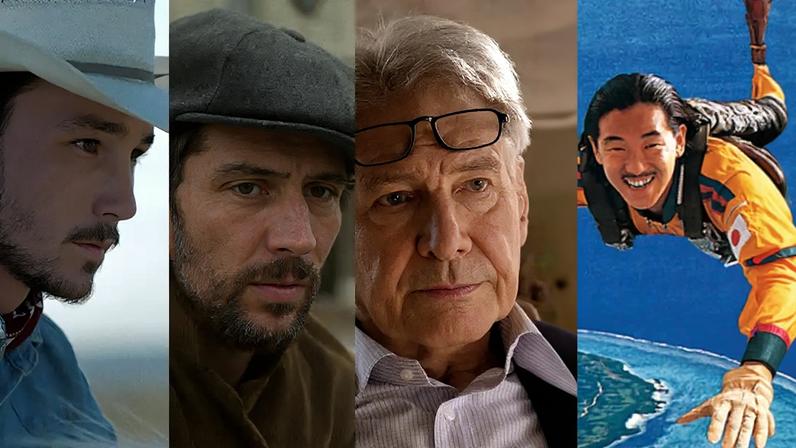 Montagem com fotos dos filmes: Domando o Destino (2017), The Mastermind (2025), Série Shrinking (2023-) e Terminal Passage.