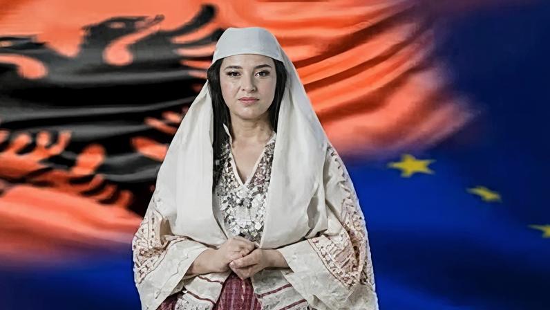Captura de pantalla de la ministra virtual de Albania, Diella, generada por Inteligencia Artificial.