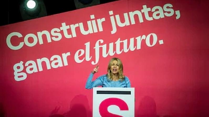 Intervención de Yolanda Díaz en una asamblea Sumar, en marzo de 2025.