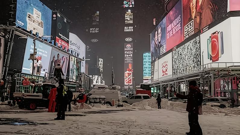 Times Square, el kilómetro cero de Nueva York, durante una nevada el pasado 1 de febrero, Scott Heins (AFP)