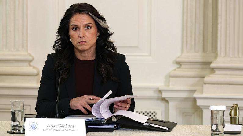 U.S. Director of National Intelligence Tulsi Gabbard appears at the White House in Washington on Oct. 23, 2025.
