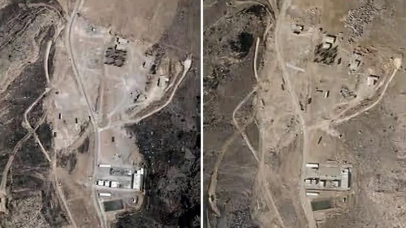 Imágenes de satélite de la base de misiles de Shiraz, en Irán, antes de su reconstrucción tras los bombardeos de junio, el pasado 3 de julio, y después de ser reconstruida, el pasado 30 de enero.