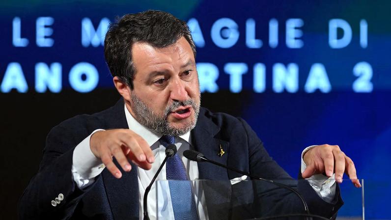 Italy Deputy Prime Minister Matteo Salvini, during the unveiling of the Milano Cortina Winter Olympics medals REUTERS/Alberto Lingria/File Photo