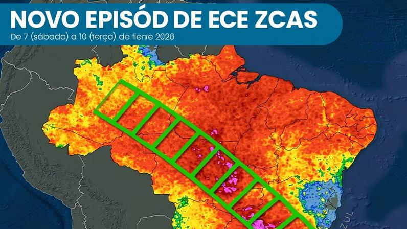 Nova ZCAS ganha força e provoca chuva volumosa em todo o Brasil