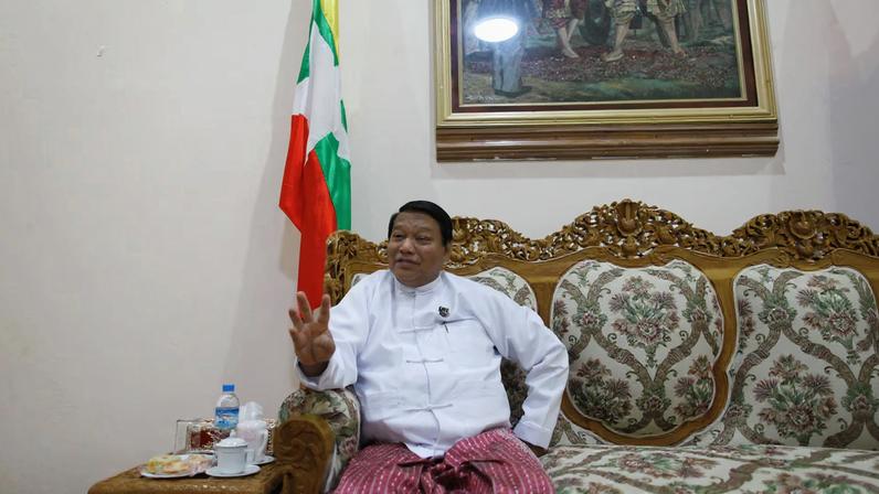 Myanmar's Minister of Immigration and Population Khin Yi talks during an Reuters interview at his office in Naypyitaw
