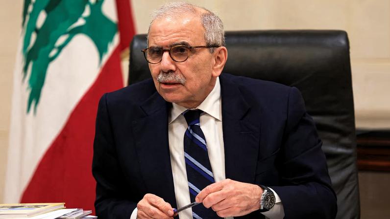 Lebanese Prime Minister Nawaf Salam speaks to journalists at the government headquarters, in Beirut