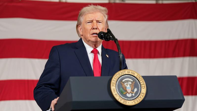 U.S. President Donald Trump speaks during a visit at Fort Bragg, North Carolina