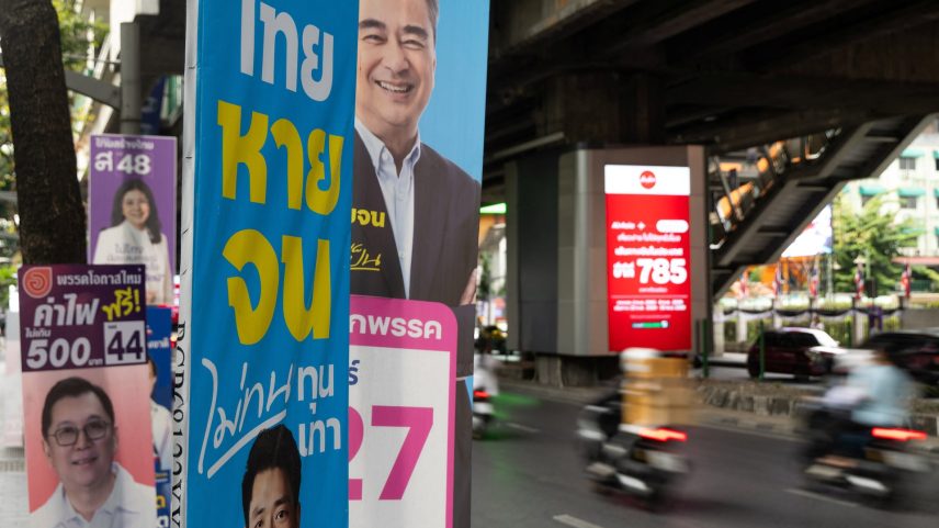 People ride scooters by electoral campaign posters, before Thailand general elections on February 8, in Bangkok, Thailand, February 4, 2026. REUTERS/Maxim Shemetov