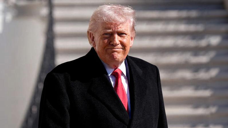 U.S. President Donald Trump reacts as he departs from the South Lawn at the White House in Washington, D.C., U.S., February 13, 2026. REUTERS/Kent Nishimura