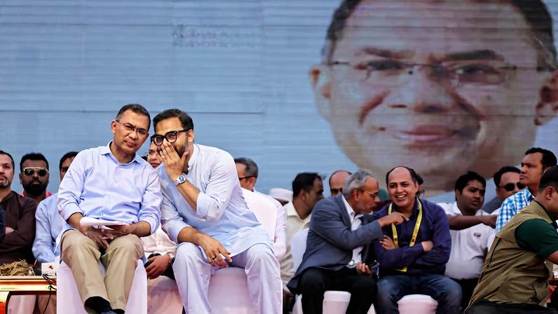 Bangladesh Nationalist Party (BNP) chairman Tarique Rahman attends in an election campaign rally, ahead of the national election at Pallabi, in Dhaka