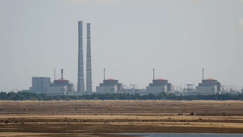 A view shows Zaporizhzhia Nuclear Power Plant from the bank of Kakhovka Reservoir in Nikopol