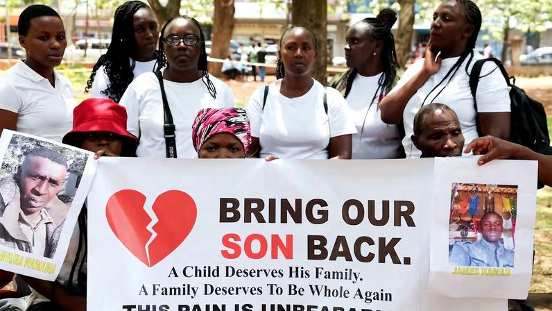 Families of Kenyans believed to be fighting for Russia in Ukraine attend a demonstration demanding their return