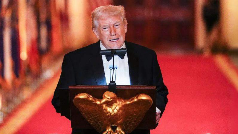 U.S. President Donald Trump speaks as he hosts a Governors Dinner at the White House in Washington D.C., U.S., February 21, 2026. REUTERS/Aaron Schwartz