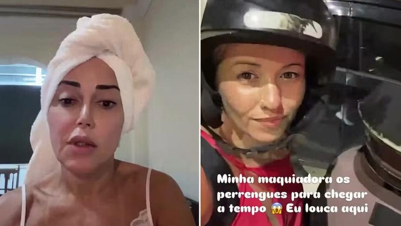 Marcela Porto, a Mulher Abacaxi, em perrengue com maquiadora antes de desfile — Foto: Reprodução/Instagram