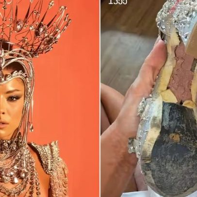 Gkay exibe sandália destruída após ensaio técnico na Sapucaí