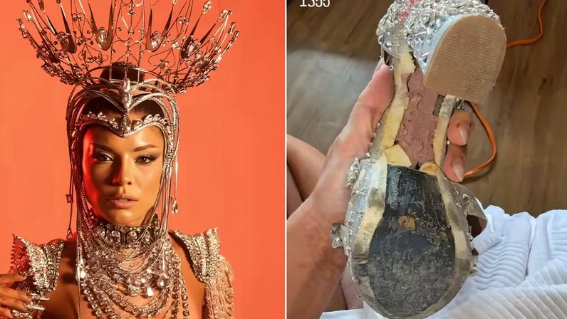 Gkay mostra sandália depois do ensaio técnico — Foto: Reprodução Instagram
