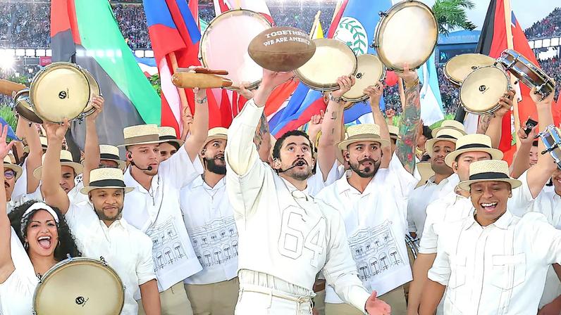 Bad Bunny performs onstage during the Apple Music Super Bowl LX Halftime Show at Levi's Stadium on February 08, 2026 in Santa Clara, California. (Photo by Kevin Mazur/Getty Images for Roc Nation)