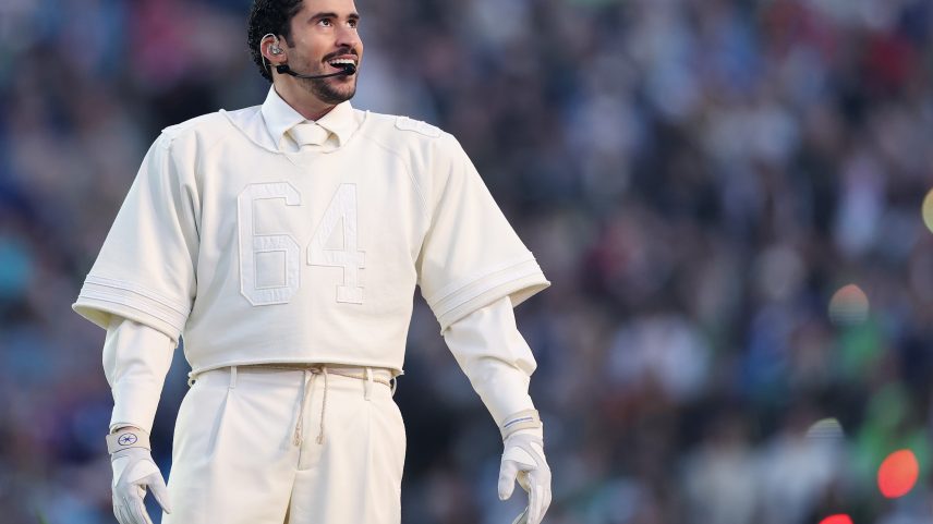 Bad Bunny performing during the Apple Music Super Bowl LX Halftime Show.