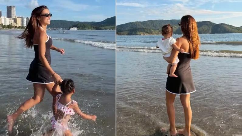 Bruna Biancardi curte praia com as filhas, Mavie e Mel — Foto: Reprodução/Instagram