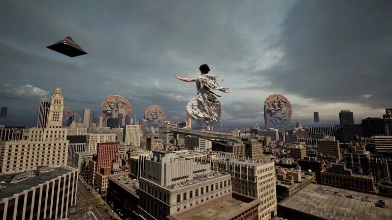 A still from Lu Yang’s 50-minute video DOKU: The Flow (2024), one of the artist’s works in which they create hybrid experiential realms that blur physical and virtual realities