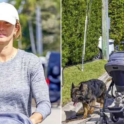 Gisele Bündchen sem maquiagem passeia com filho caçula e cães em Miami