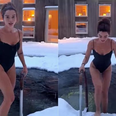 Giovanna Lancellotti encara -6°C e mergulha em lago na neve