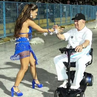 Giovanna Lancellotti recebe bênção do sogro, presidente de honra da Beija-Flor