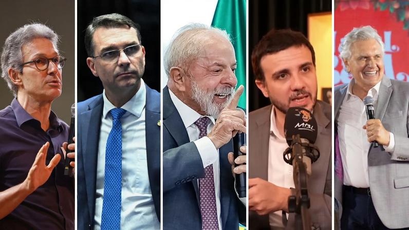 Alguns dos pré-candidatos à Presidência da República nas eleições de 2026 (Foto: Fotomontagem Gazeta do Povo (Dirceu Aurélio/Governo MG | Carlos Moura/Agência Senado | Ricardo Stuckert/PR | Reprodução/Youtube MBL Oficial | Secom-GO))