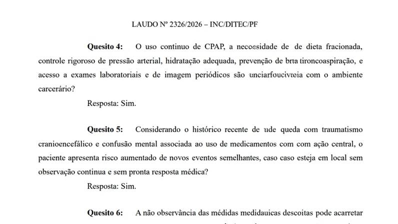 Trecho do relatório médico sobre o estado de saúde de Bolsonaro — Foto: Reprodução