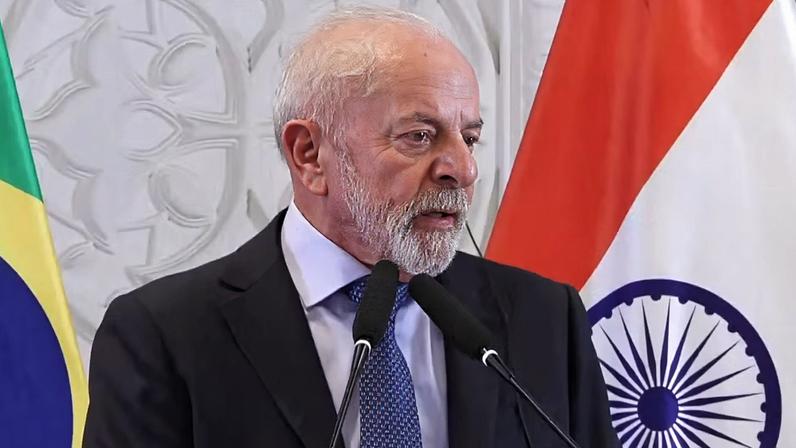 Lula em coletiva na Índia — Foto: Reprodução/Reuters