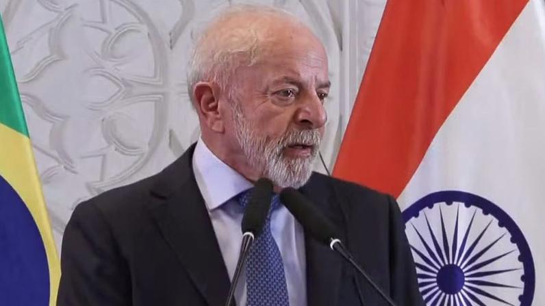 Lula em coletiva na Índia — Foto: Reprodução/Reuters