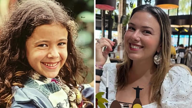 Carolina Pavanelli como Laleska, em 'Sonho Meu' (Globo, 1993), e com visual atual — Foto: Divulgação/TV Globo