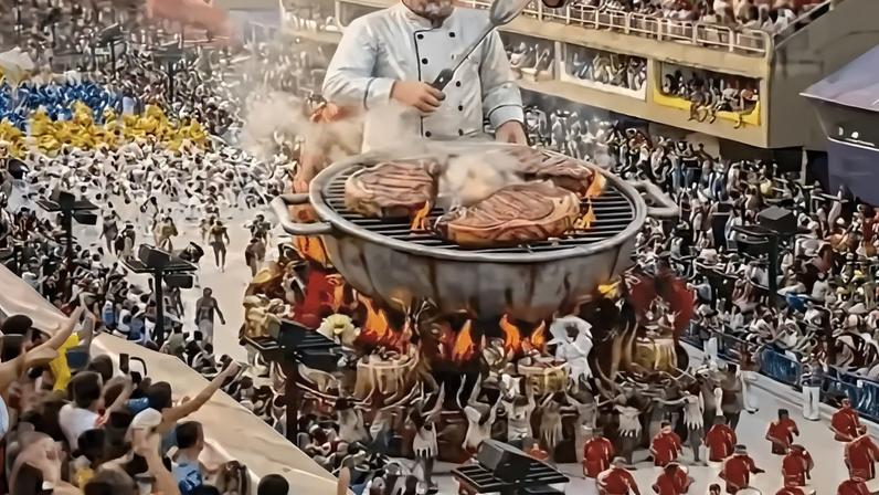 Carro alegórico de Lula, em imagem de IA