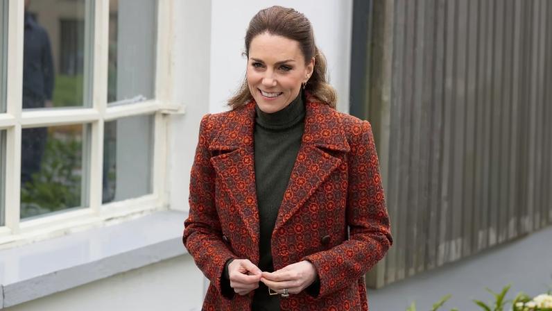 Kate Middleton arrived at Melin Tregwynt woollen mill in Pembrokeshire, Wales on Tuesday wearing a vibrant Welsh tapestry coat.