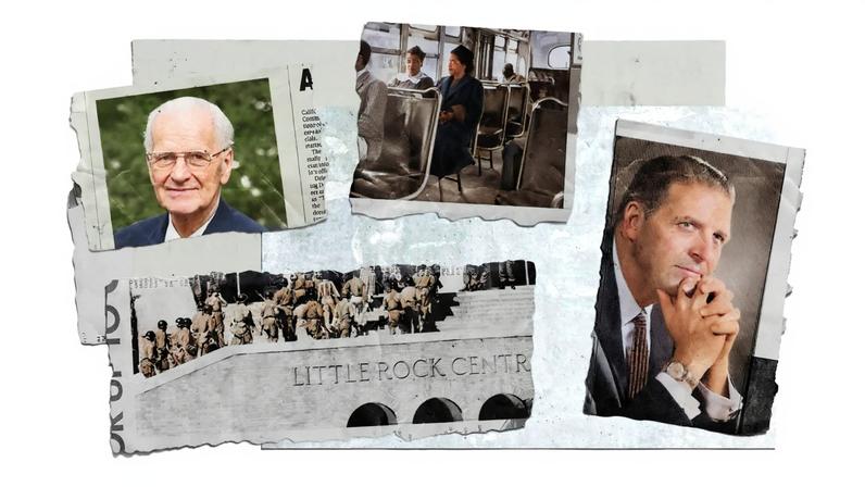 Newspaper clippings showing Carl Henry, Nelson Bell, and civil rights events.
