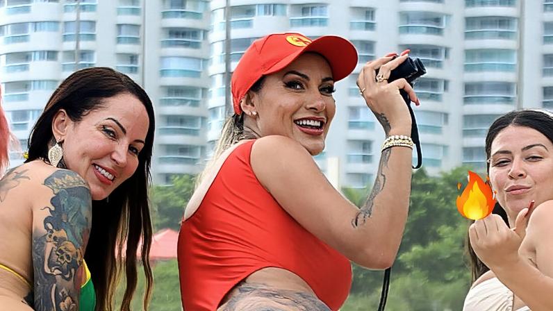 Andressa Urach reúne musas do conteúdo adulto e grava clipe de funk de maiô cavado em praia do Rio de Janeiro. Fotos!