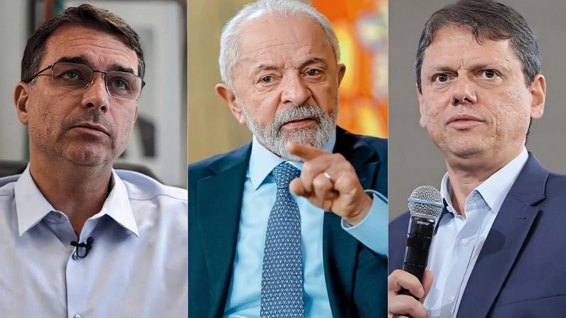 Flávio Bolsonaro, Lula e Tarcísio de Freitas