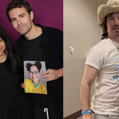 Irmã de Milena posa com foto da sister ao lado do elenco de The Vampire Diaries