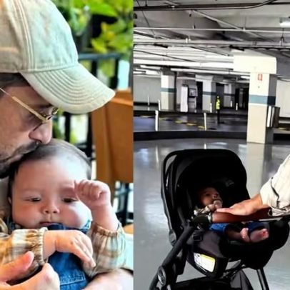 Arrascaeta posa com Milano, filho de dois meses, em fotos